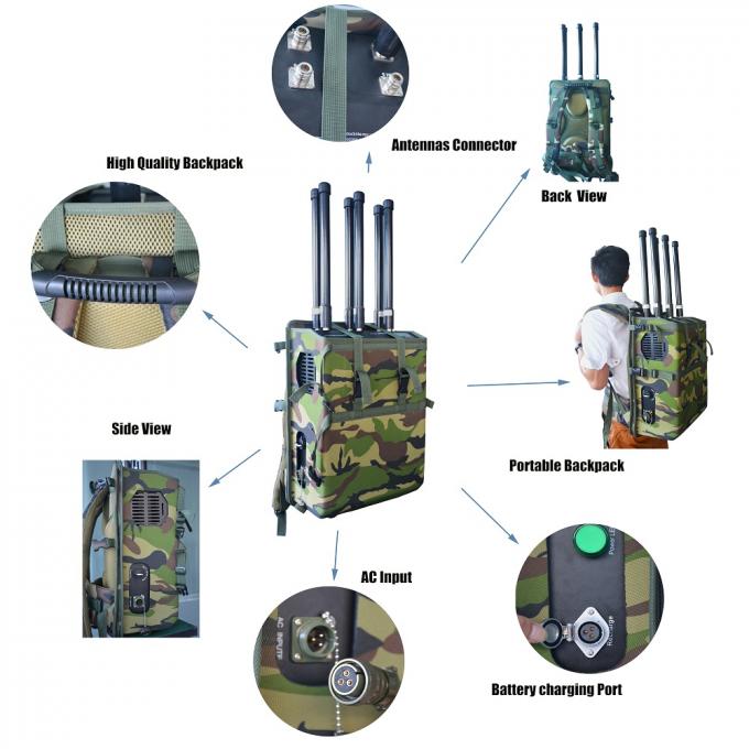 6 Channels Total Output 90W GPS WIFI Backpack Signal Jammer Up To 200 Meters