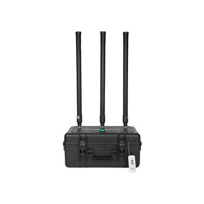 3 antennas 150W powerful briefcase design signal jammer blocks 2400-2500MHz,850-950MHz, 5725-5850MHz etc,. customizable signals, with a coverage range of up to 150 meters.