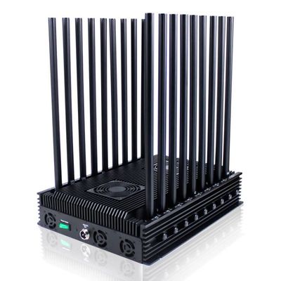 18 Antennas Signal Jammer for 2G, 3G, 4G, 5G, GPS, Wi-Fi (including Wi-Fi 6E), and RF Signals With 6-10W per Band and 6-7dBi Omni-Directional Antennas.