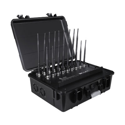 New powerful briefcase 18 Antenna Jammer blocks 2G, 3G, 4G, 5G, GPSL1, GPSL2-L5, GPSL3-L4, WIFI(Including WIFI 6E), 315,433,868, Lojack signals with 154W output power and a coverage range up to 100m