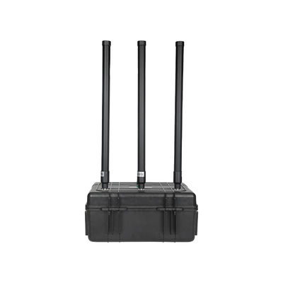 3 antennas 150W powerful briefcase design signal jammer blocks 2400-2500MHz,850-950MHz, 5725-5850MHz etc,. customizable signals, with a coverage range of up to 150 meters.