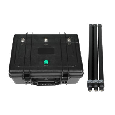 3 antennas 150W powerful briefcase design signal jammer blocks 2400-2500MHz,850-950MHz, 5725-5850MHz etc,. customizable signals, with a coverage range of up to 150 meters.