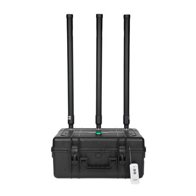 3 antennas 150W powerful briefcase design signal jammer blocks 2400-2500MHz,850-950MHz, 5725-5850MHz etc,. customizable signals, with a coverage range of up to 150 meters.